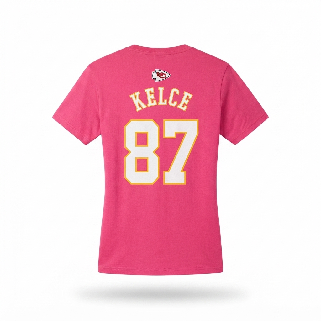 Travis Kelce Kansas City Chiefs Girls Pink NN Short Sleeve T-Shirt - Image 2