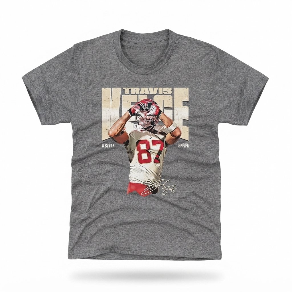 Travis Kelce Kansas City Chiefs Youth Grey Kelce KC Heart Player Tee